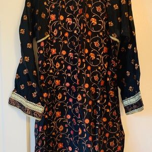 Dark navy black shirt colorful embroidery (formal)